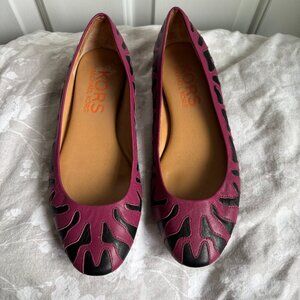 KORS Michael Kors Leather Ballet Flats Vintage Design Magenta/Black W Size 5.5